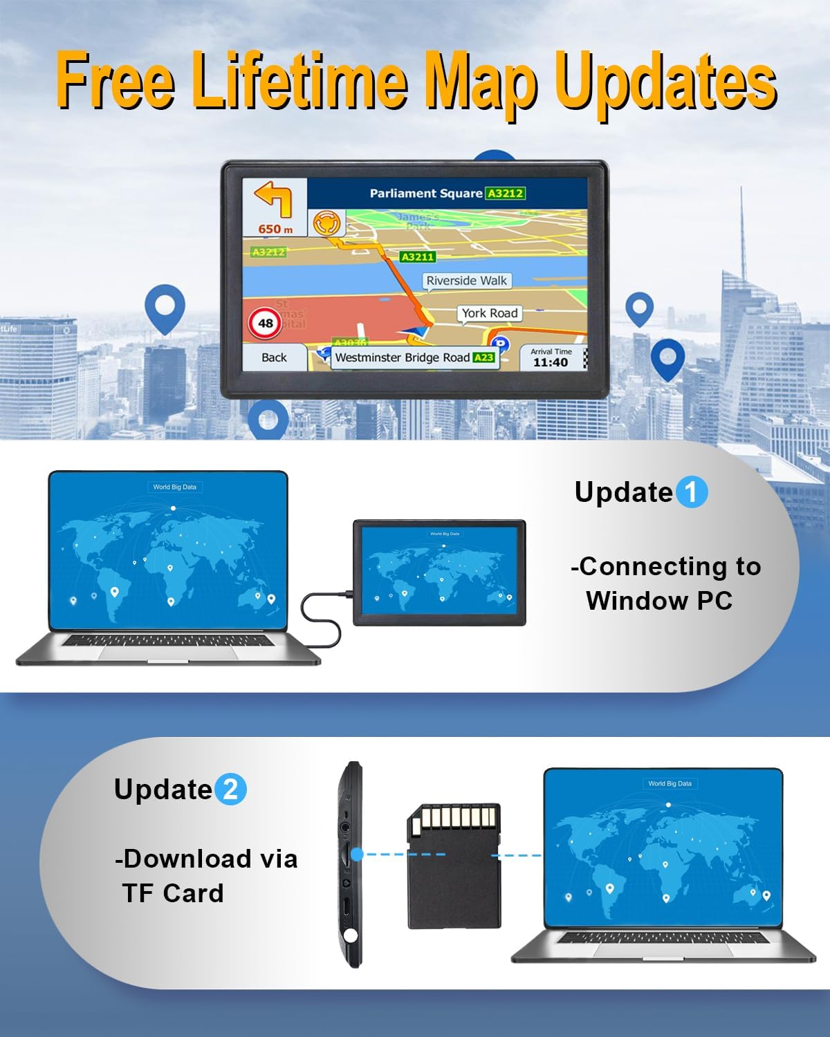 N800 GPS Navigator for Car with Bluetooth, 7” Truck GPS Commercial Drivers, 2025 Maps (Free Lifetime Updates), Semi Trucker GPS Navigation Systems, Custom Truck Routing
