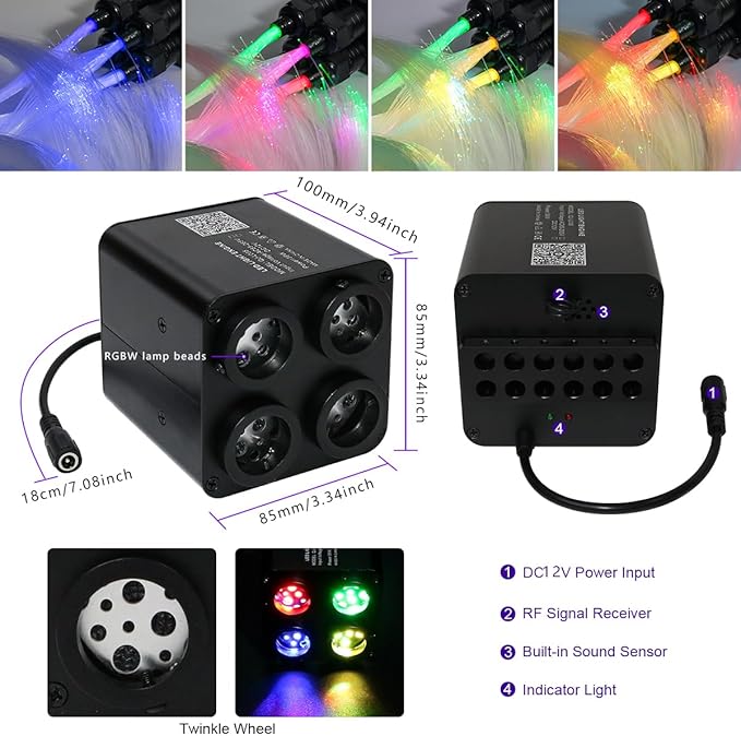 AZIMOM 4Colors 2 in 1 Meteor Twinkle Fiber Optic Starlight Headliner Kits 2000pcs 0.03in 13.1ft Fiber Strands,RGB Meteor Shooting Star 240pcs, Sound Remote APP Control Home Ceiling Car Headliner Decor
