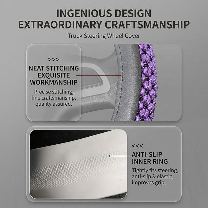 Size 16-20 Inch Ice Silk Ventilation Multi-Style Comfy Grip Steering Wheel Cover for Truck, Bus, Big Rig Trucker,SUV， Anti-Slip Design 16-20 Inch (Purple, 20)