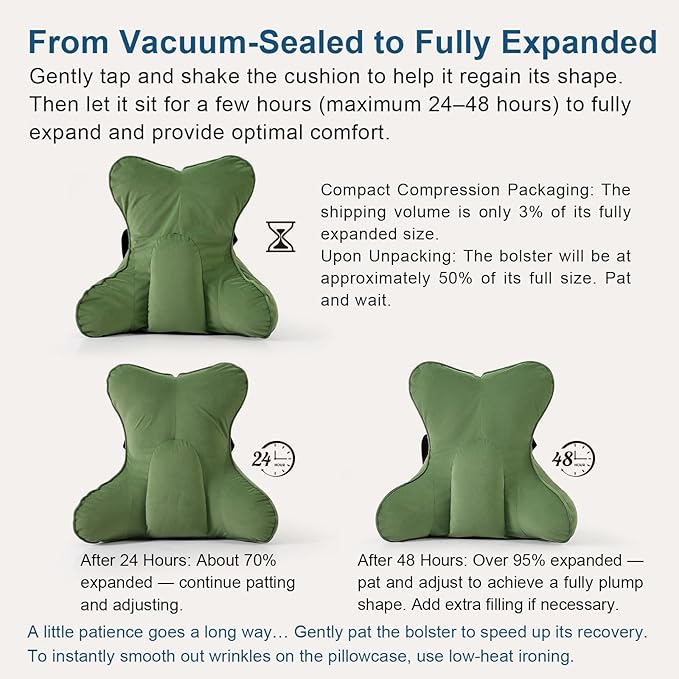 Lumbar Support Pillow(Pat. Pend) for Lower Back Pain Relief – Multi-Functional Ergonomic Lumbar Cushion, Reading Pillow for Office Chair, Car Seat & Sofa,Olive Green