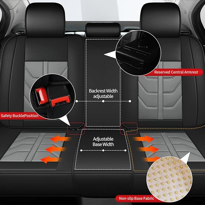 TTX LIGHTING Car Seat Covers fit for Jeep Renegade 2015-2023 Full Set: Premium Leather Automotive Seat Cover with Airbag Compatible Waterproof (5 Seats, Black & Gray)