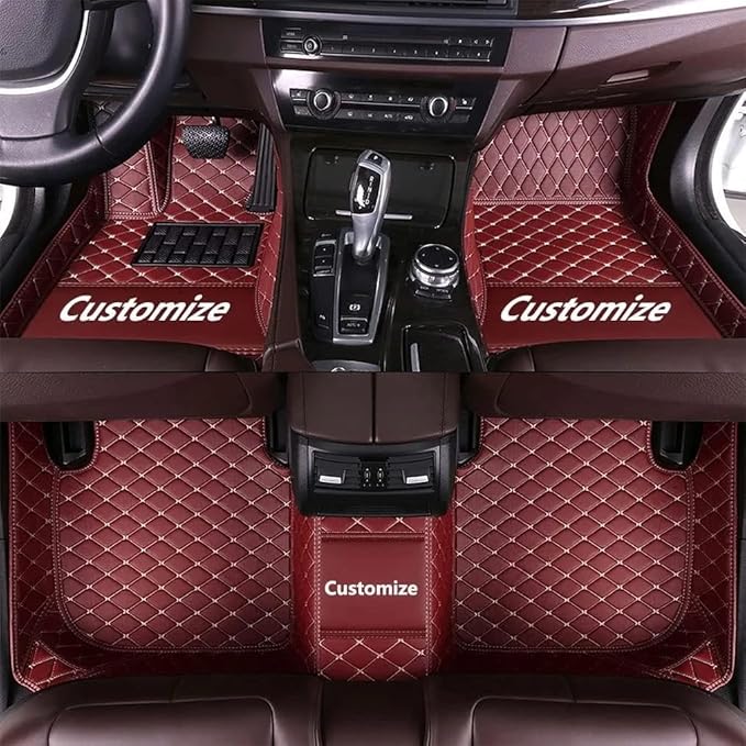 Custom Making Car Floor Mats Compatible for 2000-2025 All Mode Sedan SUV Sports Car Full Coverage Cute Pads Protection Non-Slip Leather Floor Liners (Wine Red)