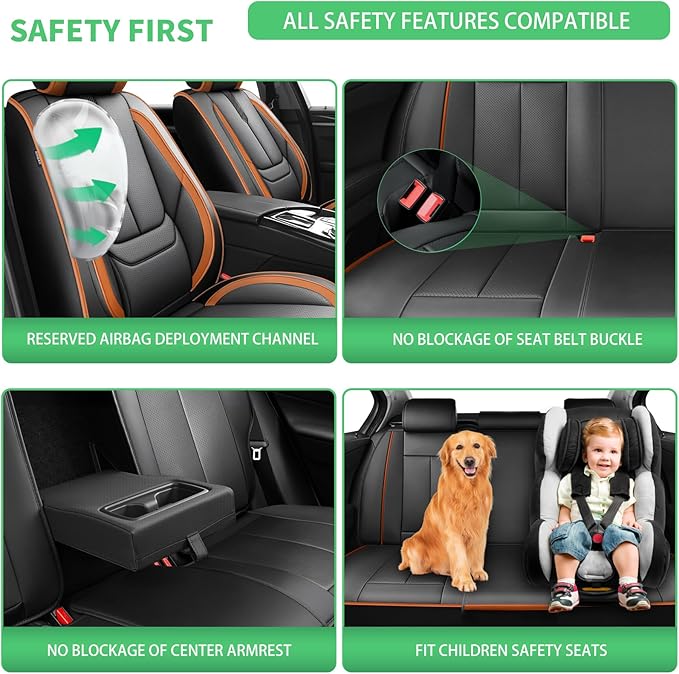 Fit Outback Car Seat Covers for Subaru Outback 2010-2024 2025 2026 -Upgraded Premium Waterproof & Breathable Leather,Airbag Compatible,All-Weather Seat Cushion Protector,Full Set,Black-Brown