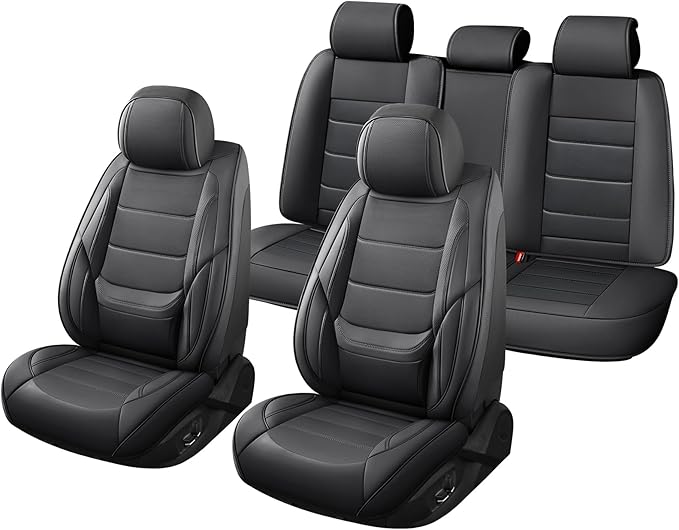 Car Seat Covers Full Set Custom Fit for Ford Edge 2007-2025 2026 - Premium Faux Leather with Lumbar Support, Waterproof, Breathable, Anti-Slip, Easy to Install (Black,Full Set)