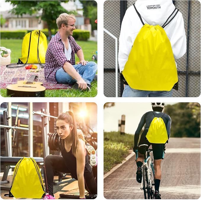 Drawstring Bags Bulk 14 Pcs Drawstring Backpack Bulk Cinch Bag Sackpack for Men Women Gym (Yellow)