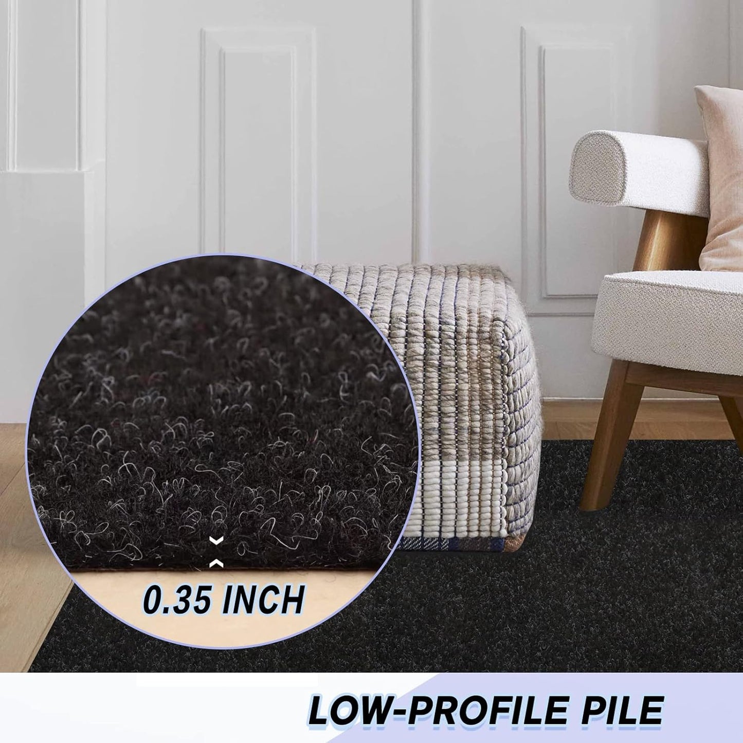 Custom Size Backed Non-Slip Area Rugs Runner, Easy Clean, Waterproof Runner Rugs for Hallway Entryway, Kitchen, Laundry, 4FT x 72FT, Black