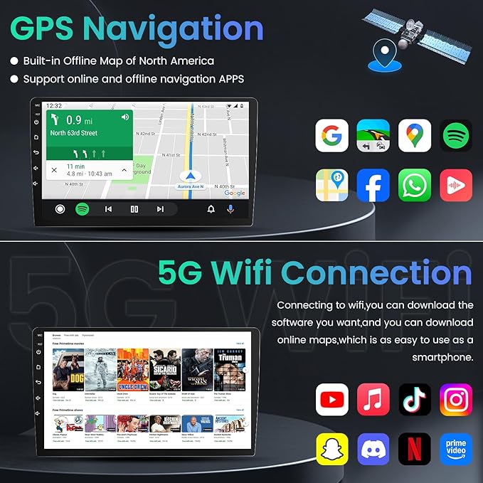 8G+128G Car Radio for Chevy Silverado Tahoe Suburban GMC Yukon 2007-2013: 8Core Android 15 Stereo with QLED HD Touchscreen Wireless CarPlay Android Auto Build-in GPS 5G WiFi DSP 48EQ Backup Camera