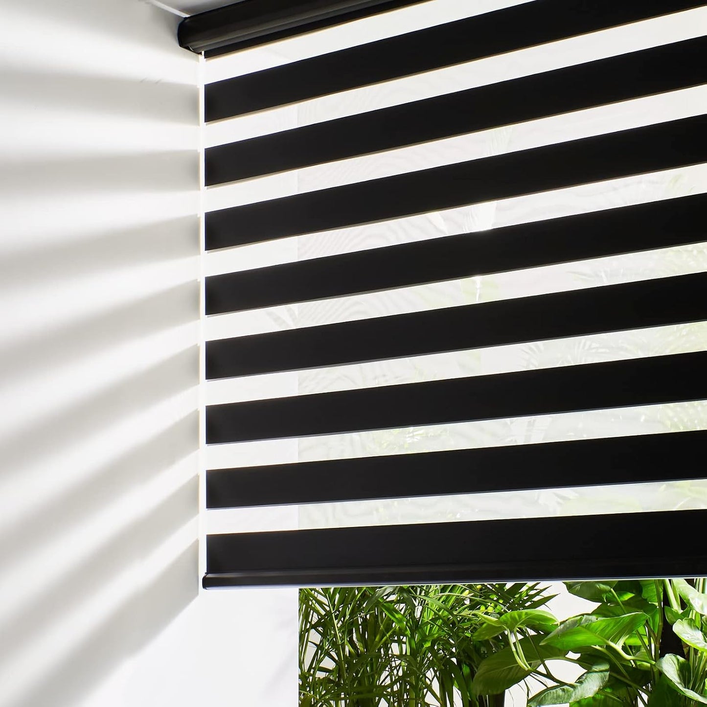 Persilux Cordless Zebra Shades (47" W X 72" H, Black) Free-Stop Window Shades Dual Layer Light Control for Day and Night, Light Filtering Sheer Blinds for Windows, Easy to Install
