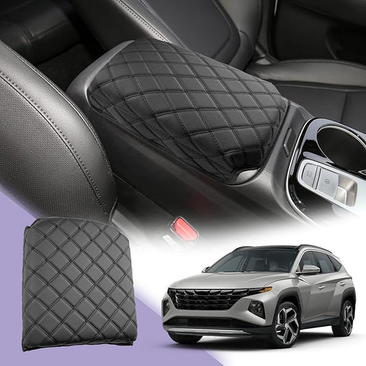 ZCLINKO 2026 Tucson Center Console Cover 2022-2026 Tucson Armrest Cover Tucson Center Console Armrest Pad Soft Leather 2025 Tucson SEL Armrest Console Cover 2026 2025 Tucson Accessories(Black)