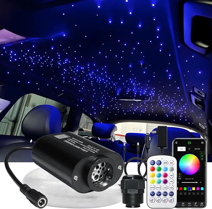AZIMOM Mini 6W Twinkle 450pcs 0.03in 9.8ft Fiber Optic Starlight Headliner Kit for Car Home End Glow Fiber Strands Sound-Activated APP& Remote Control Starlight Engine