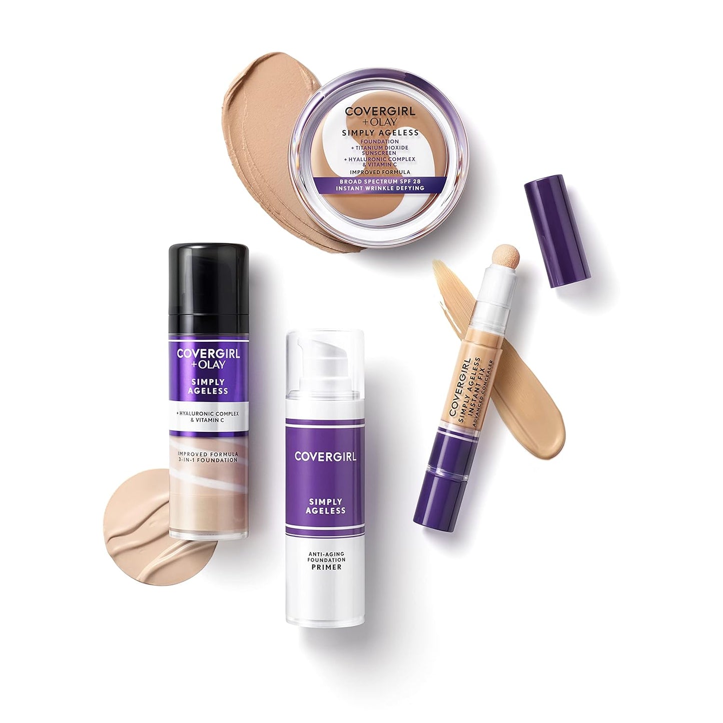 COVERGIRL Simply Ageless Instant Wrinkle-Defying Foundation Creamy Natural 0.44 Fl Oz & Instant Wrinkle Blurring Pressed Powder Classic Ivory 0.39 Oz