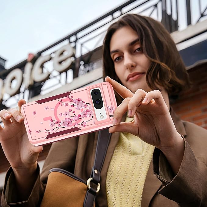 for Google Pixel 8 Case 6.2 Inch - Compatible with MagSafe Women Girls Cute Magnetic Protective Cover Girly Kawaii Flower Blossom Heavy Duty Shockproof Design for Google Pixel 8 Phone Cases