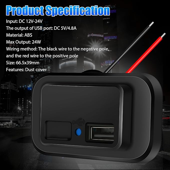 12V USB Outlet Automotive USB Port Panel Mount 12V USB Charger Multi Port Switch Panel Car Charger Socket Power Dual Port 12V 24V Quick Car Charger for Cars Bus ATV RV Boat Truck, 3.1A (2 Pack)