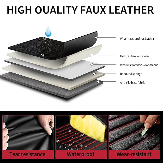 Fit Prius Car Seat Covers for Toyota Prius 2001-2024 2025 2026 - Upgraded Premium Waterproof & Breathable Leather, Airbag Compatible, All-Weather Seat Cushion Protector (Full Set, Black+Red)