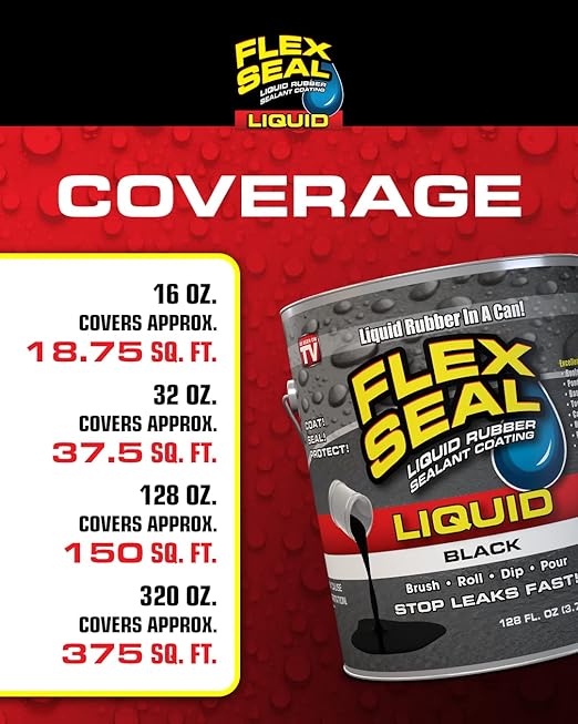 Flex Seal Liquid, Rubber Coating Sealant, Waterproof, Flexible, Breathable, and UV Resistant, Roof Repair, Basements, RV, Campers, Trailers, Marine, EPDM, Masonry, Black, 1 Gallon