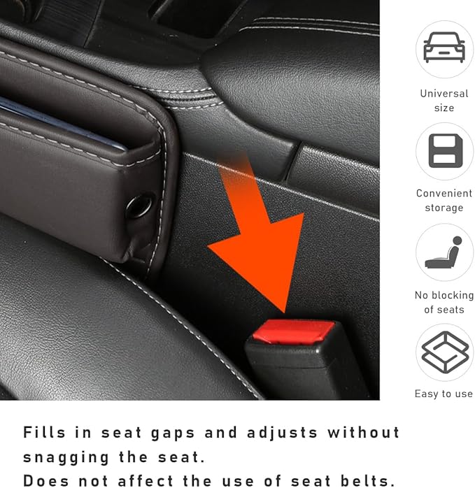 Kewucn Car Seat Gap Organizer, Adjustable Leather Front Seat Gap Filler Storage Box, Multifunctional Auto Console Side Pocket Organizer for Phone Glasses Key Card, Car Accessories (Black)
