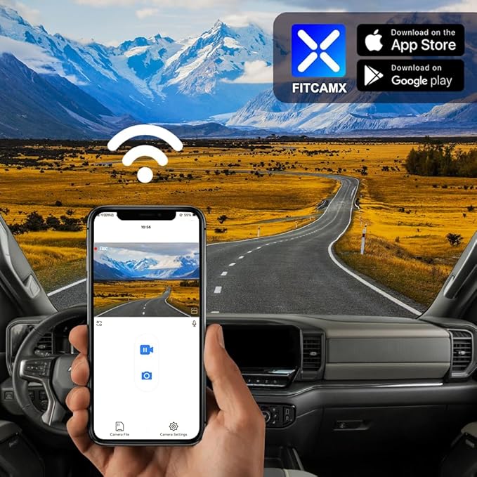 Fitcamx 4K Dash Cam Suitable for Chevy Silverado 2022-2025 (HD2-6275) 1500 2500HD 3500HD & EV 2024-2025, OEM Style, UHD 2160P Video, WiFi & APP, Loop Recording, G-Sensor, Plug & Play, 64GB Card