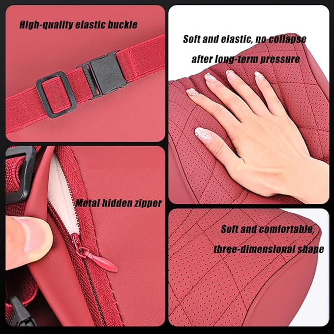 for Chevy Silverado 2007 2008 2009 2010 2011 2012 2013 Leather Car Seat Headrest Lumbar Cushion, Lumbar Support Pillow for Car,for Driving Traveling Relieving Neck Fatigue,2-D Red