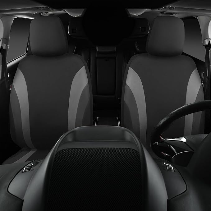 CAR PASS Line Rider Sporty Front Seat Covers,Gray Car Seat Covers Two Front Seats Only, Airbag Compatible,Universal Fit Sedans,Cars,Vans,SUV,Truck(Black and Gray)