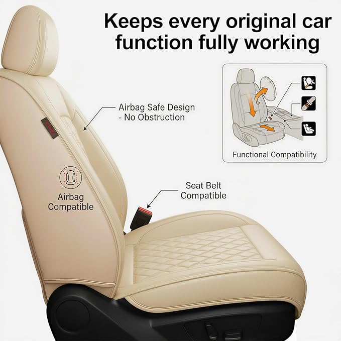Fit for Venue Seat Covers Compatible with Hyundai Venue 2020-2026 - Waterproof Breathable Leather Automotive Seat Cushions Protector,Airbag Compatible,Full Set 5 Seats(Beige)