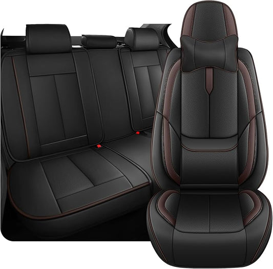 Fit for 98% of Mercedes Benz Car Seat Covers with Headrests, Premium Nappa Leather Seat Cover, Fully Wrapped Protect Modern Style Seat Cover (5-Seat Luxury, Black & Coffee)