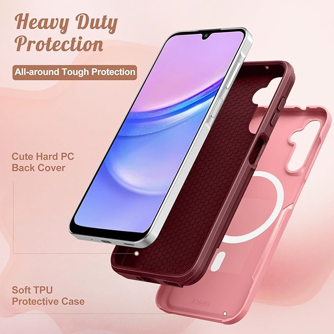 for Samsung Galaxy A16 5G Phone Case - Compatible with MagSafe Women Girls Cute Magnetic Protective Cover Kawaii Girly Cat Flower Floral Heavy Duty Shockproof Design for Samsung A16 5G Case