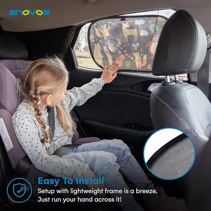 Enovoe 2 Pack Animals Cartoon Car Window Sun Shades for Kids - 21x14 Inches - Baby Sun Shades - Glare and UV Rays Protection Car Window Shades, Suitable for SUVs, Minivans and Full Size Cars