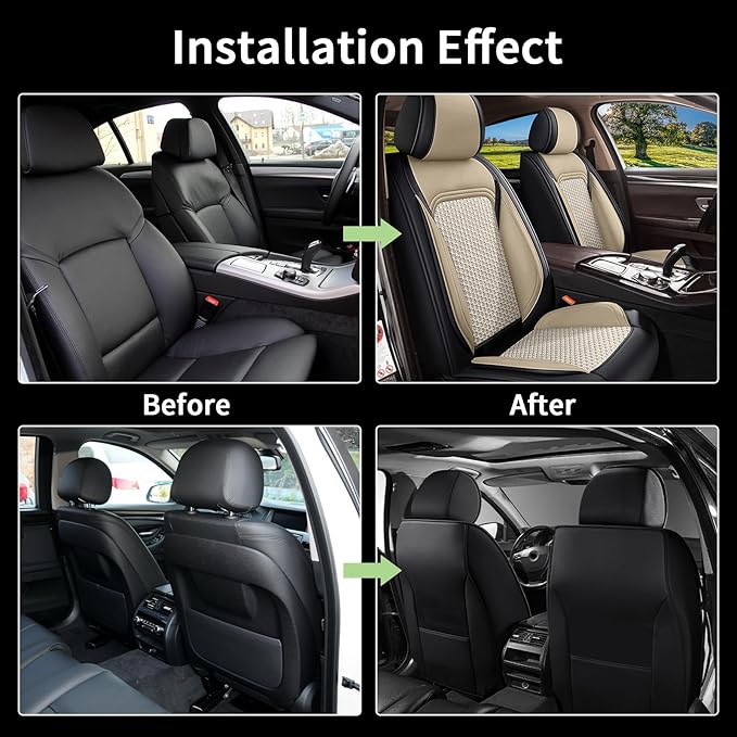 Car Seat Covers Front Seats for Subaru Forester 2007-2025 2026 - Breathable Cooling Ice Silk Leather Seat Covers - 2 Seats Vehicle Seat Protector for Subaru Forester Accessories - Black&Beige