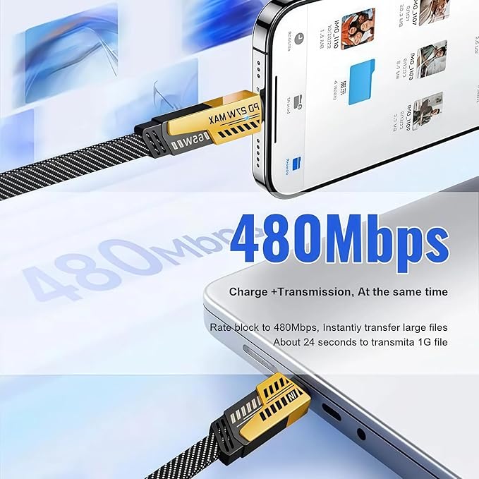2026 New 120w Type C/USB A Dual Ports Adapter, C Chargers Fast Charging 10 Foot, Fast Phone Charger, Mechanical Style Multi-Function Cable, for Gaming Office Travel (1pcs)