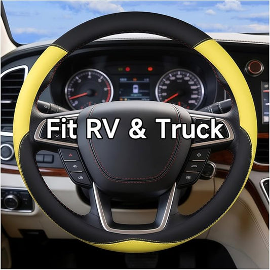 Heavy-Duty Steering Wheel Cover for RV Trucks & Campers - Non Slip Covers, Steering Wheel Grip for Motorhomes & Recreational Vehicles, Fits Oversized 15.5-16 Inch Wheels (Yellow)