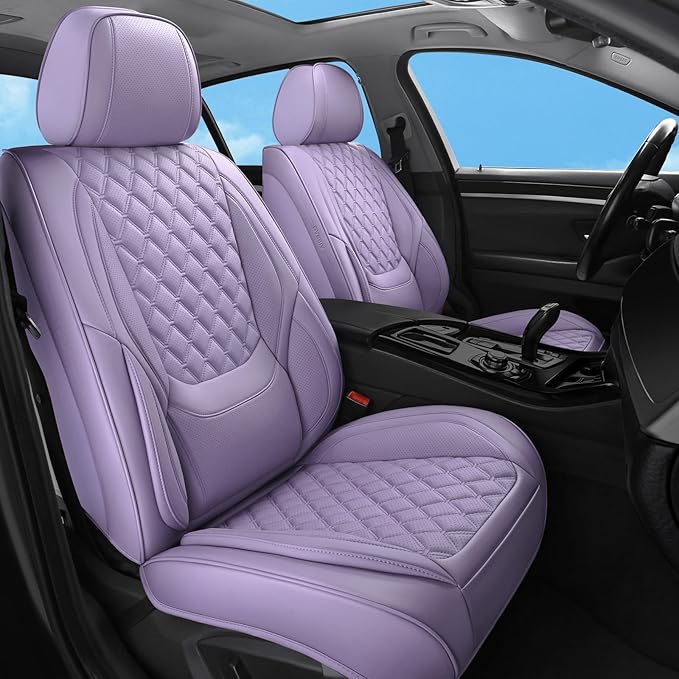 Car Seat Covers Full Set Purple, Luxury Faux Leather Waterproof Non-Slip Women Seat Protector Universal Fit for Most Cars SUVs Trucks Pick-ups,Car Interior Accessories(Purple-Full Set)