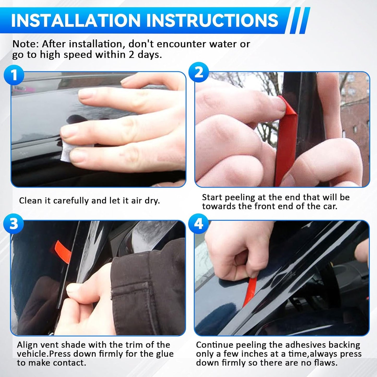 4pcs Front+Rear Smoke Tint Sun/Rain Guard Outside Mount Tape-On Vent Window Visors Compatible with 13-22 Encore/Trax