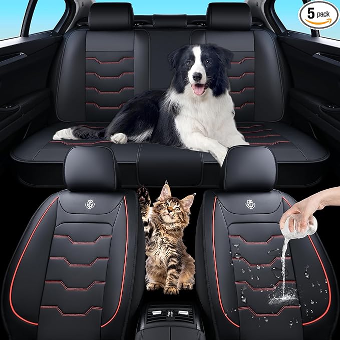 Red Lines Car Seat Covers for Ford Bronco Sport 2021-2025 Car Seat Cover, Waterproof Faux Leather, 5 Piece Full Set, Wear Resistance, Easy to Clean and Install, Beautify Interior