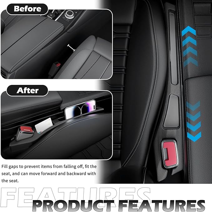 2PCS Car Seat Gap Filler Organizer,Multifunctional Car Gap Filler Organizer Storages Phone Key Avoids Things Falling,Universal Car Blocker Between Seats Car Accessories(Red)