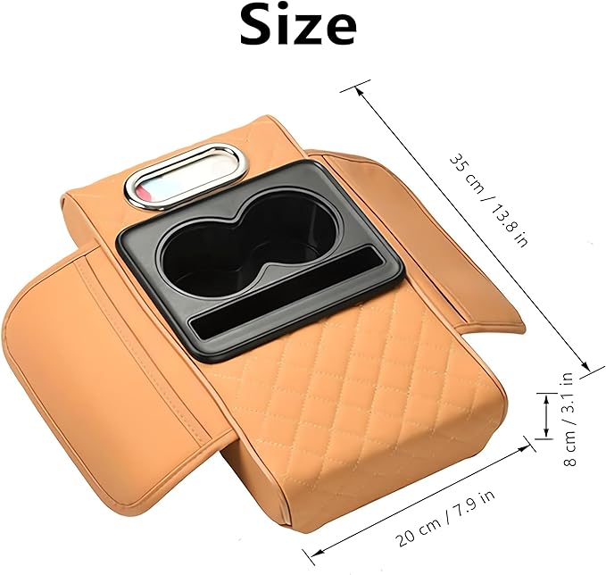 Multifunctional PU Leather Car Armrest Box Mat, 5-in-1 Multifunctional Car Armrest Cushion, Center Console Cover with 2 Cup Holder, For Storing Tissues, Phones, Wallets, Drinks, for Most Cars (Red)