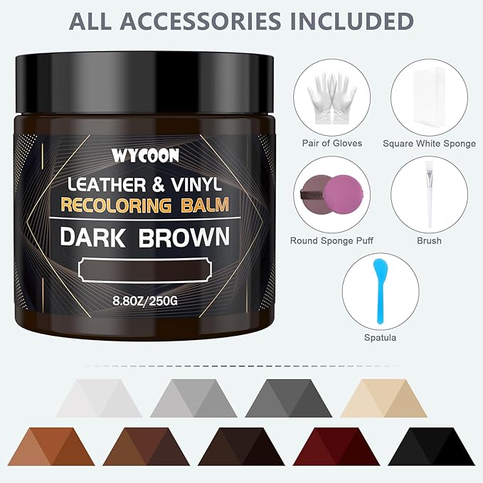 Leather Recoloring Balm & Color Restorer | Black Leather Dye, Paint & Repair Kit for Furniture, Couches, Car Seats, Shoes| Restore Faded & Scratched Surfaces