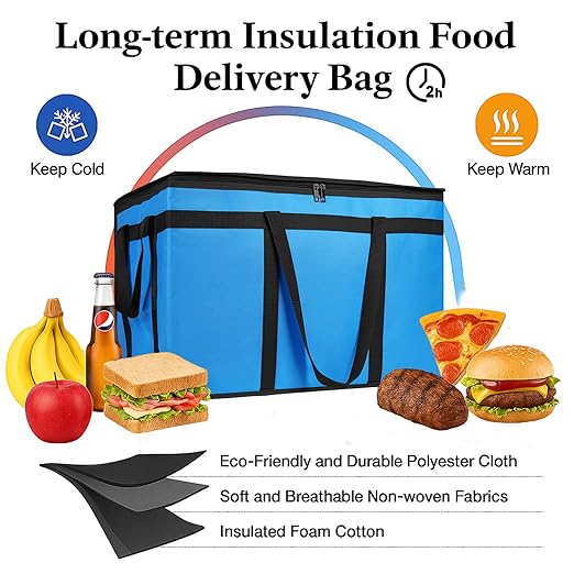 Bodaon Large 3-Pack Insulated Food Delivery Bag, XXXL Pizza Cooler Bags, Rideshare Delivery Bag, Thermal Cold/Hot Styrofoam Carrier for Travel/Shopping/Catering/Car, Warmer/Frozen
