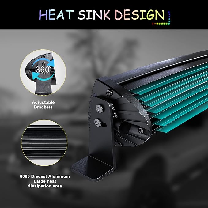 42" Curved RGB LED Light Bar 2X 4 Flood LED Pods with Chasing RGB Halo 16 Solid Colors Offroad Driving Fog Lights with Switch Wiring Harness