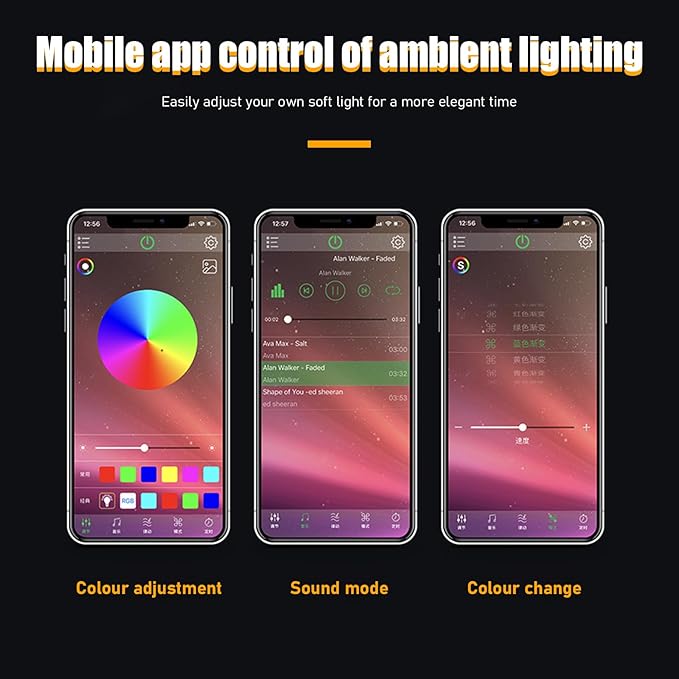 Car Led Interior Lights, RGB 48 LED Multicolor Auto Strip Light with Sound Active Function and APP Control, Under Dash Smart Lighting Kit with Charger, Car Accessories (USB)