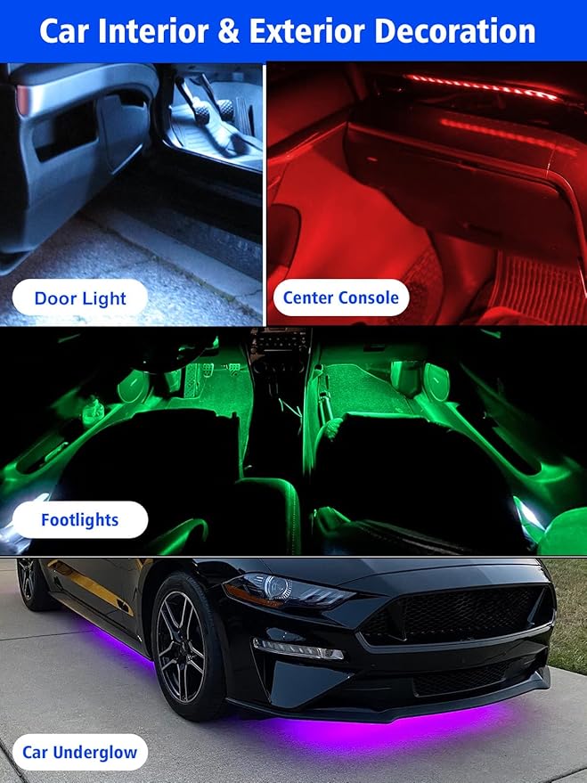 YM E-Bright 4Pcs Led Strip Lights for Car 24inch Waterproof IP68 Car Underglow Strip Lights Decoration 36SMD 12V Led Interior Exterior Lights Strip for Cars Motorcycles Truck Golf Cart Boat - Green