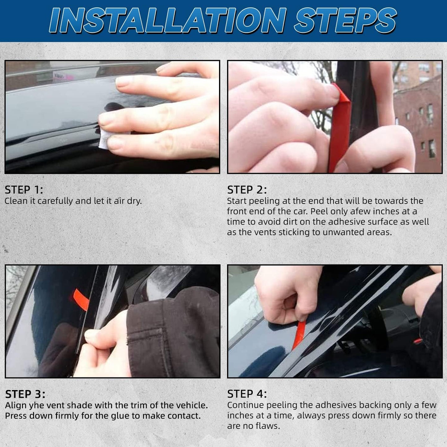 4pcs Front+Rear Smoke Sun/Rain Guard Outside Mount Tape-On Window Visors Compatible with 02-08 Ram 1500 03-09 2500/3500/4500/5500 Quad/Crew Cab
