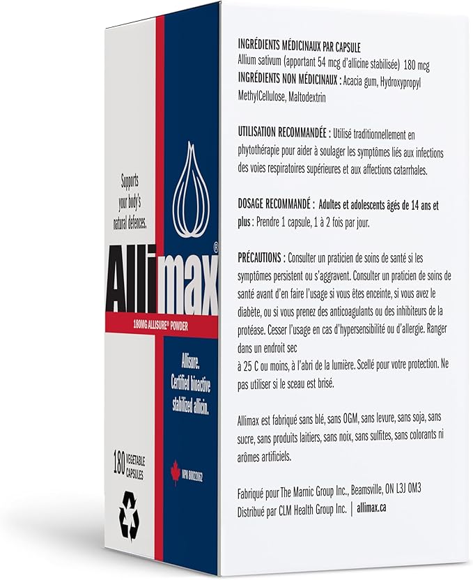 Allimax 180mg 180 Capsules. Supports Your Body’s Immune Function Through Natural Allicin, a Potent Organosulphur Compound Extracted from Clean and Sustainable Spanish Grown Garlic.