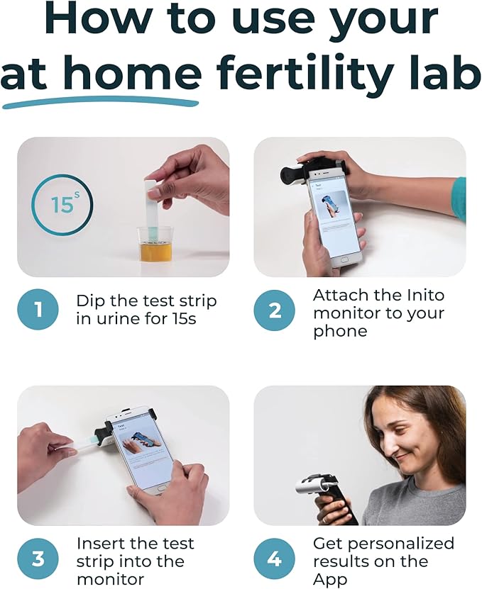 Inito Fertility Monitor & Hormone Tracker for Women | Estrogen, LH, PdG (Urine Metabolite of progesterone), FSH | Track and Confirm Ovulation | Includes 15 Test Strips (iPhone 16 Pro)