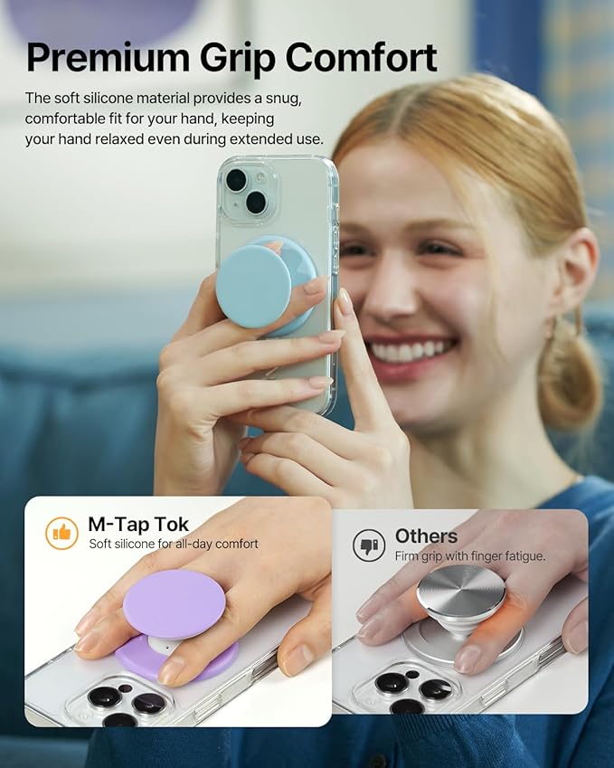 Sinjimoru for MagSafe Phone Grip, Soft Silicone Magnetic Finger Grip for iPhone 17/16/15/14/13, Comfortable One-Touch Holding, M-Tap Tok Black