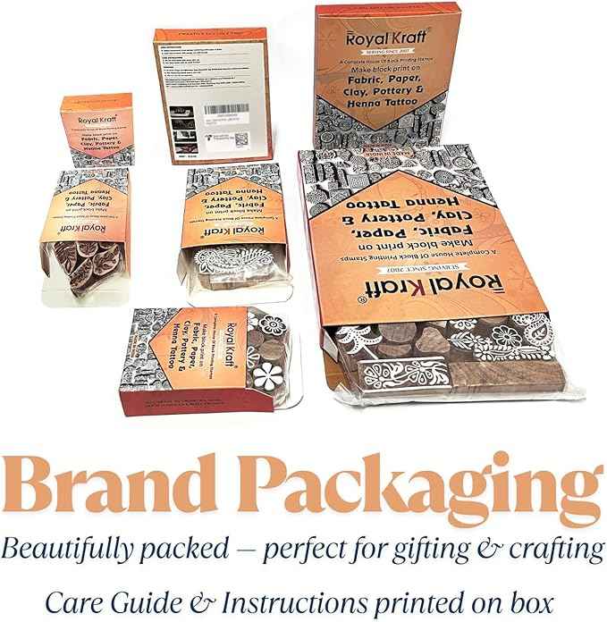 Royal Kraft Wooden Stamps – Mehndi Print Blocks (Set of 10) & Geometric Pattern Stamps (Set of 10) for Block Printing on Saree Border, Fabric, Textile, Clay, Pottery, Tattoo & DIY Crafts Bulk01_20