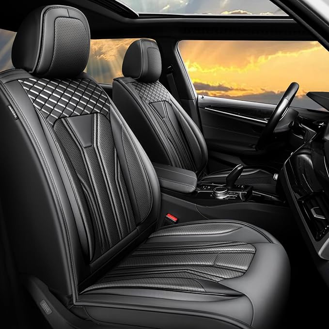 Fit Tucson Car Seat Covers Premium Leather for Hyundai Tucson 2010-2025 2026. Waterproof， Breathable, Scratch-Resistant & All-Weather Seat Cushion Protector (Full Set, All Black)