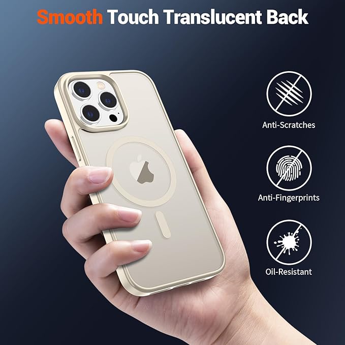 SUPFINE Magnetic for iPhone 15 Pro Max Case (Compatible with MagSafe) (Military Grade Drop Protection) Translucent Matte Shockproof with Anti-Fingerprint Phone Case,Antique White