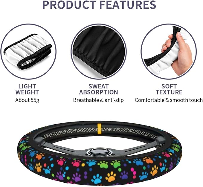 Dog Paws Cute Steering Wheel Cover Non-Slip Breathable Sweat-Absorbent Suitable for SUV Van Truck Car Universal Protection Accessories 15 Inch Suitable for Women Men