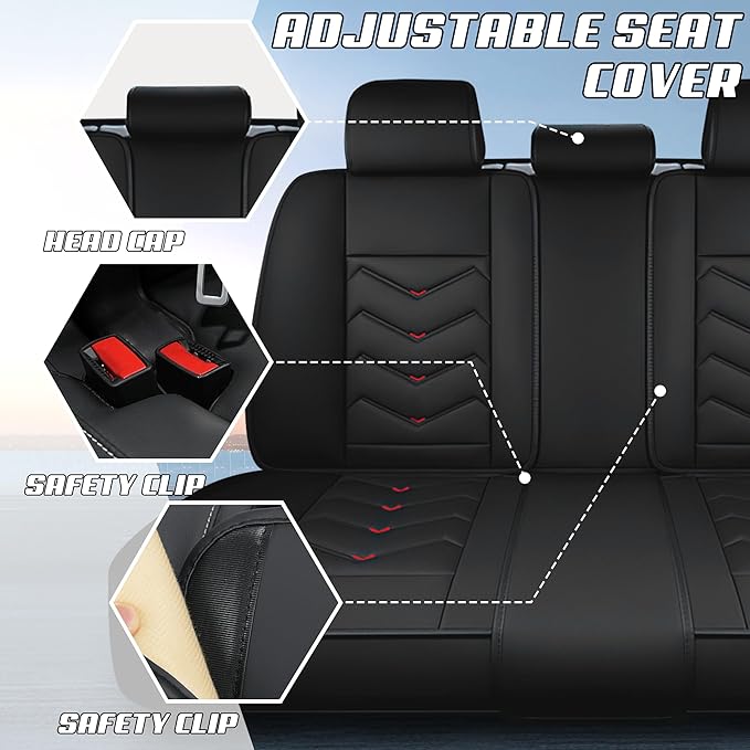 Car Seat Covers Fit for Toyota rav4 2000-2026, Stylish Sport Seat Covers, Waterproof Wear-Resistant Premium Nappa Leather Car Seat Cover.(2 Pcs Front with Pillow/Black Red)