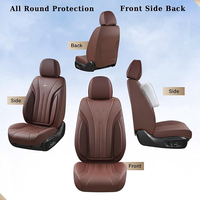 Coverado Front Seat Covers for Cars, Universal Car Seat Covers, 2 PCS Waterproof Leather Seat Cover, Driver Seat Covers Front Car Seat Protector, Breathable Car Seat Cushions Fit for Most Cars, Coffee